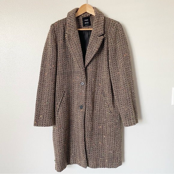Cotton On The Coat Natural Herringbone Weave Wool Blend Lined Women’s Sz 8 NWOT - Picture 3 of 10